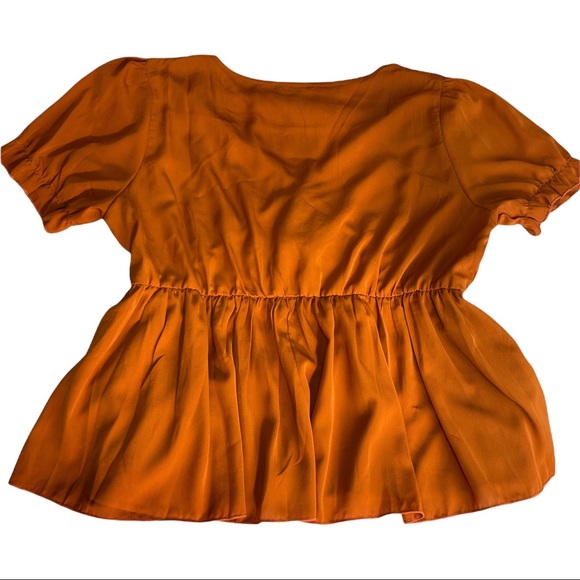 Shein Curve Plus Surplice Neck Puff Sleeve Peplum Top Rust Sexy V Neck - Picture 15 of 16